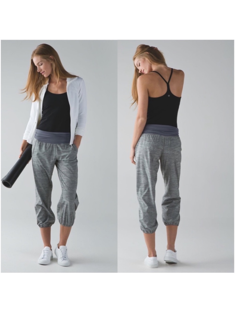 Lululemon Om Pant Commuter Denim Silver Spoon Slate Fold-Over Waistband Size 10